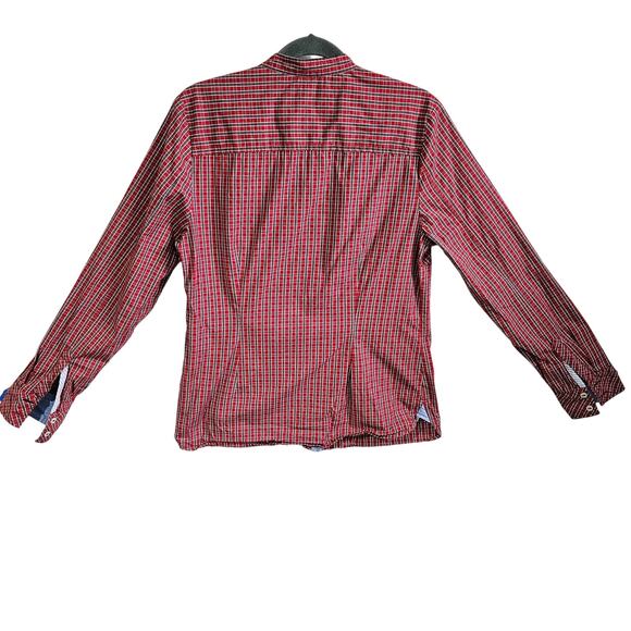 Tommy Hilfiger Women's M Ruffle Front Button Up Red Green Plaid Checkered - Picture 4 of 8